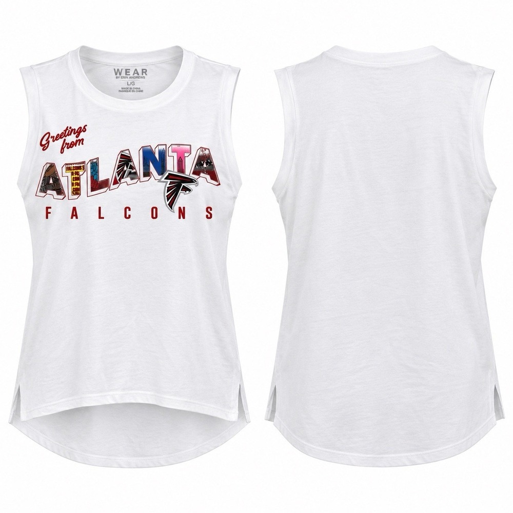 WEAR by Erin Andrews Atlanta Falcons Women’s L Greetings From Muscle Tank White